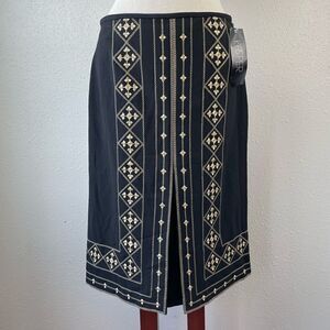 NWT Kasper Black and White Russian Style Midi Skirt Size 10